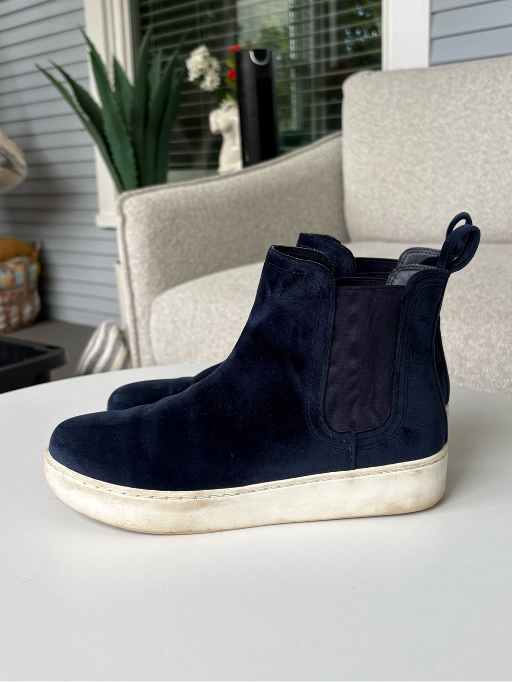 Monki Navy Suede Chelsea Sneaker Boots